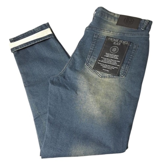 VGB Vintage Genes Black Men's Denim‎ Blue Pants 30W X 30L Slim Fit Stretch - Picture 1 of 8